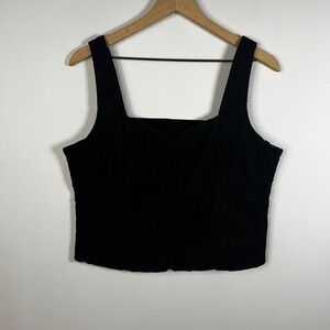 Old Navy Blouse Women XL Black Woven V-Neck Button Front Crop Tank Top Stretch